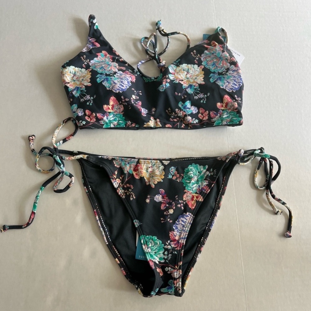 NWT O’Neill 2 piece bikini set Stella floral set charcoal small